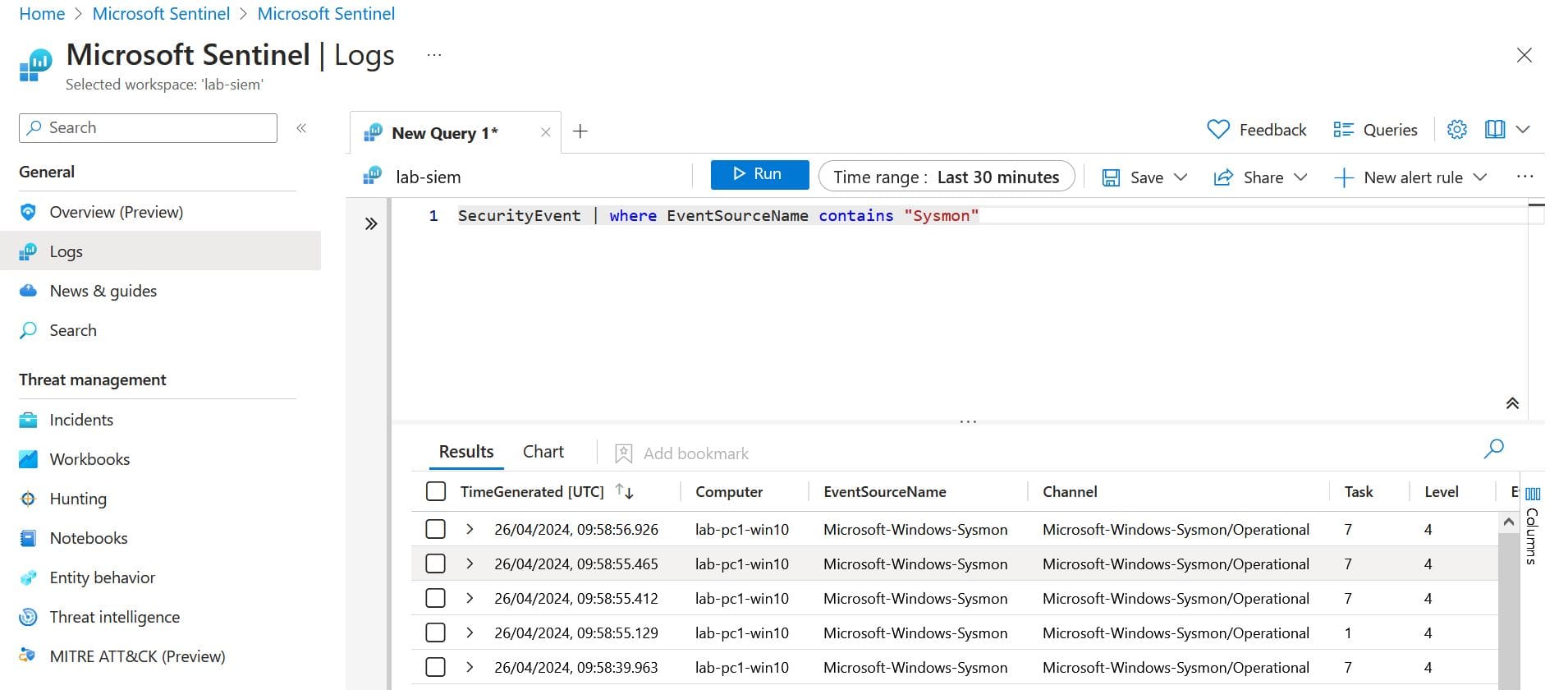 Query output example